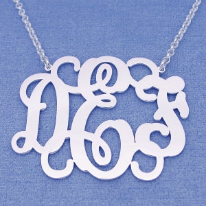 Personalized Sterling Silver 3 Initials Monogram Necklace 1 3/4 inch wide SM34C