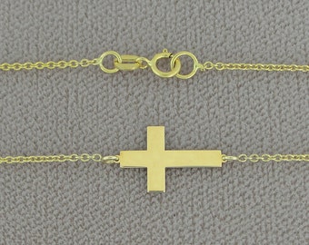 Small Solid 10kt or 14kt Yellow or White Tiny Sideway Cross Charm Pendant Necklace GC10