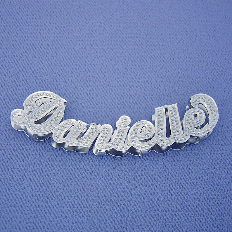 Silver 3D Personalized Diamond Accent Cursive Font Name Pendant Charm Necklace Slider 7 mm Herringbone Chain image 2