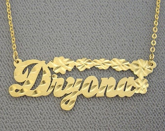 10K or 14K Yellow or White Solid Gold Personalized Diamond Cut Name Necklace  NN43