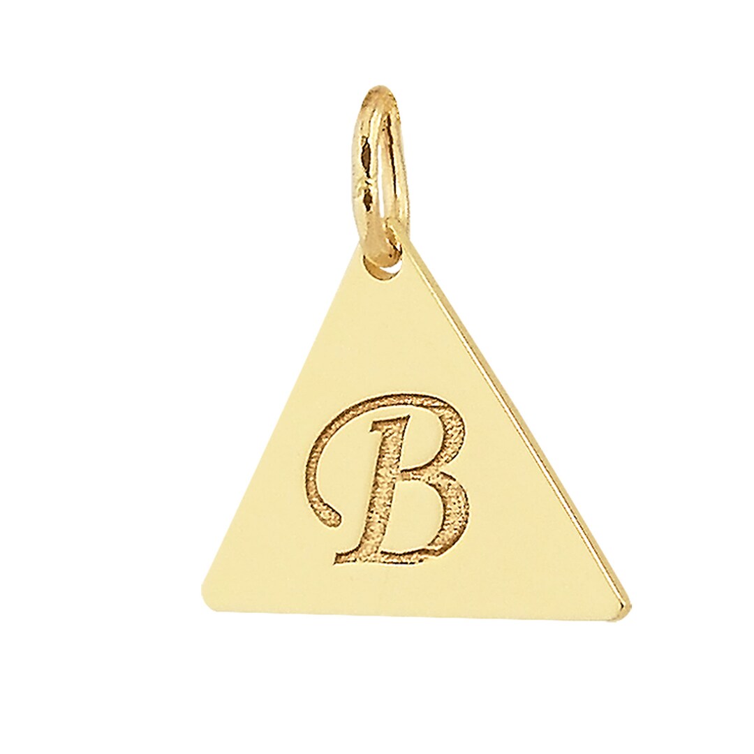 10K or 14K Solid Gold Triangle Pendant Necklace, Dainty Charm Laser Engraved Any Letter GC27 Etsy