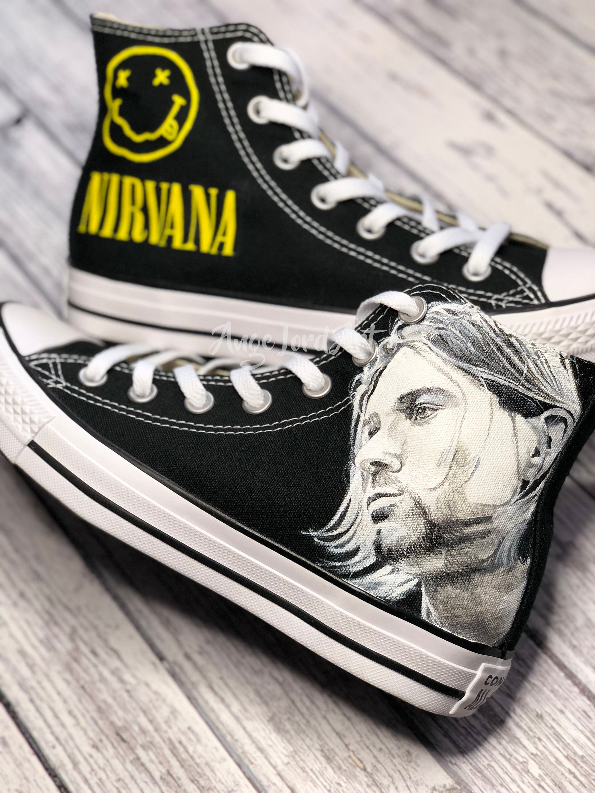 Converse Shoes Hand Painted 1990's Rock Graphic Nirvana 