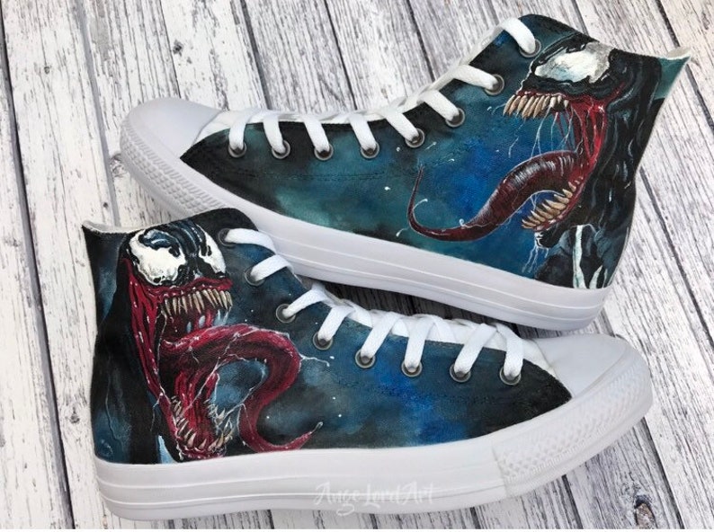 Custom Painted Marvel Venom inspired Converse Hi Tops shoes Etsy