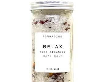 ROSE RELAX  Bath Salt. Soothing and Relaxing Luxurious Bath Soak. Dead Sea, Epsom Salts with Rose Petals