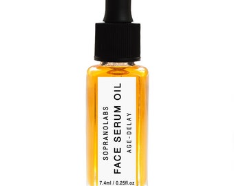 Age-delay Face Serum Oil. Luxury Concentrated Moisturizer with Organic Exotic Oils, Squalene, CoQ10 and Rose Absolute