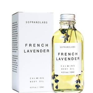 Lavender Calming Vegan Body Oil. All Natural Spa Massage Moisturizer infused with Lavender Flowers. Organic Luxurious Hydration