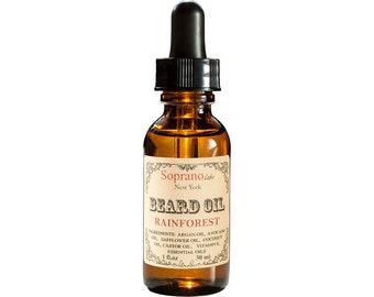 RAINFOREST Beard Oil. Luxury Beard Conditioner. Natural Relaxing Woodsy Beard Cologne made with Organic Avocado, Argan, Safflower, Vit E Oil
