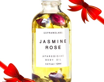 Jasmine Rose Body Oil. Sensual Natural Moisturizer. Spa Massage Organic Oil with Rose & Jasmine Flowers. Luxurious Hydration. Aphrodisiac