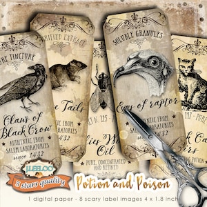 POTION and POISON printable tags label bottle jar labels Halloween scary instant download printable images digital collage sheet tl192