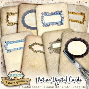 Cartões PATINA etiquetas graváveis digitais imprimíveis colagem folha editável steampunk enfeites diário arte porta-joias papéis etiqueta ac304