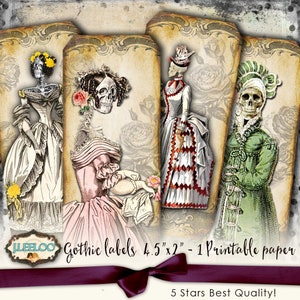 ESQUELETO REGENCY gótico Halloween etiqueta etiqueta boticário clipart artesanato papel arte sucata Colagem digital folha download instantâneo tl195