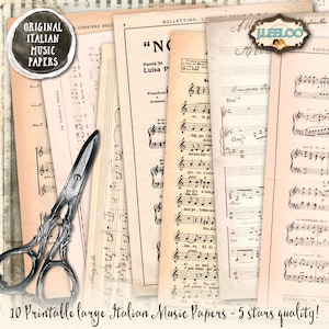 ITALIAN MUSIC PAPER 10 large digital collage sheet vintage italy handwriting for scrapbooking jpg art instant download printable pp134