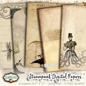 STEAMPUNK digital papers scrapbook journal art bookmaking pages Background stationery embellishment craft instant download print pp417 image 1