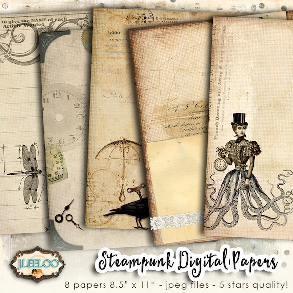 STEAMPUNK digital papers scrapbook journal art bookmaking pages Background stationery embellishment craft instant download print pp417