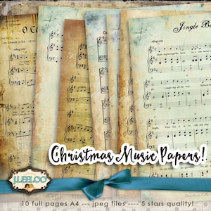 CHRISTMAS SONG 10 large vintage holidays music digital collage sheets papers for scrapbooking jpg art instant download printable pp123