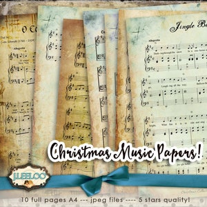 CANCIÓN DE NAVIDAD 10 hojas de collage digital de música navideña vintage de gran tamaño para álbumes de recortes, arte jpg, descarga instantánea, imprimible, pp123