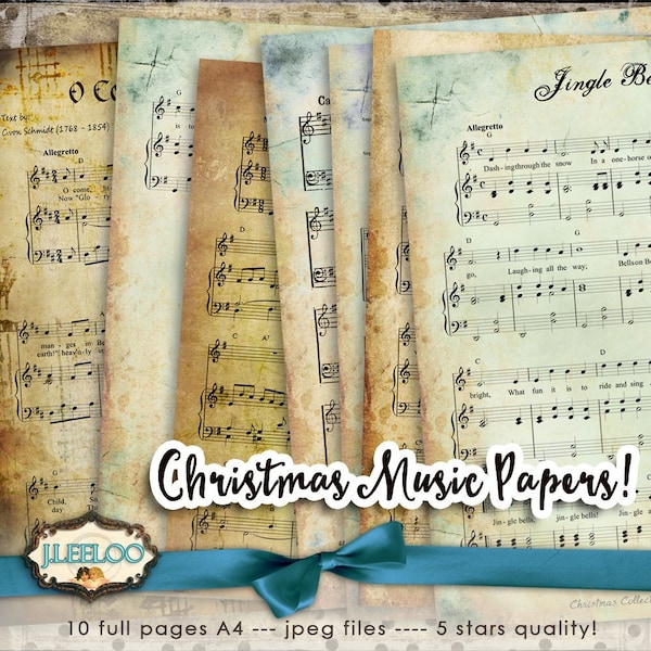 CHRISTMAS SONG 10 large vintage holidays music digital collage sheets papers for scrapbooking jpg art instant download printable pp123