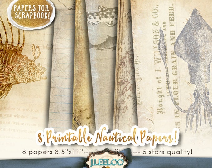 NAUTICAL digital papers scrapbook journal art bookmaking pages Background stationery embellishment craft instant download print pp417