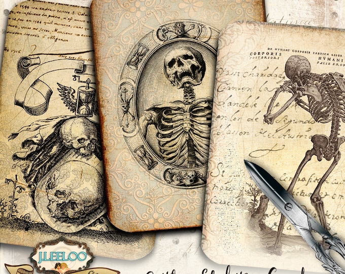 GOTHIC SKELETON cards 5x7 inch Digital collage sheet gothic steampunk journal craft art diary scrapbook instant download printable pp421