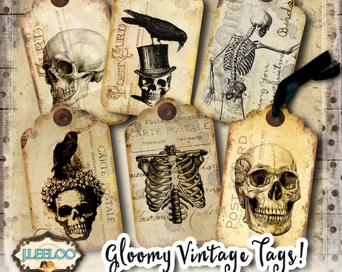 GLOOMY TAGS printable Halloween vintage antique paper apothecary scrapbook ephemera grunge aged digital download instant download tl199