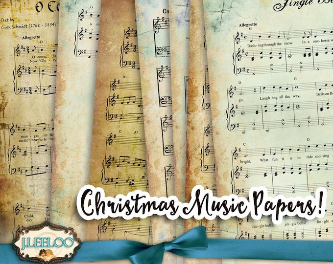 CHRISTMAS SONG 10 large vintage holidays music digital collage sheets papers for scrapbooking jpg art instant download printable pp123