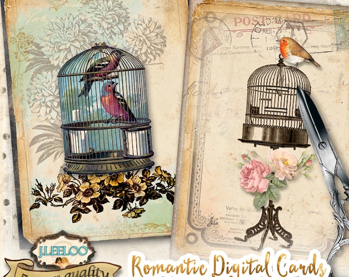 BIRD CAGE cards 5x7 inch Victorian Vintage Digital collage sheet journal craft art diary scrapbook instant download printable pp425