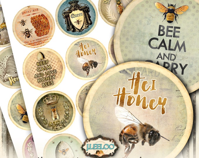 SAVE THE BEES 2.5 inch circle vintage royal bee mirrors hang tags clipart magnet scrapbooking dot instant download printable tn547