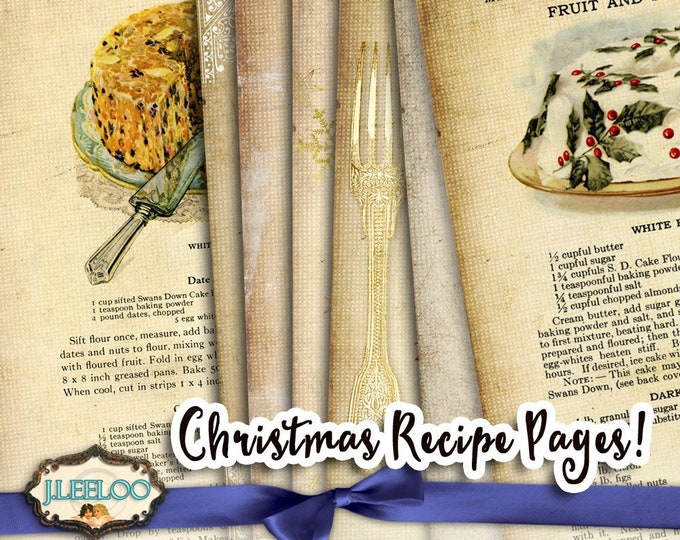 CHRISTMAS RECIPE 8 large vintage holidays food digital collage sheets papers for scrapbook jpg art instant download printable pp433
