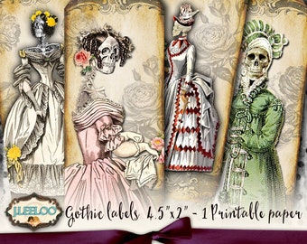 SKELETON REGENCY gothic Halloween label tag apothecary clipart crafting paper art scrap Digital collage sheet instant download tl195