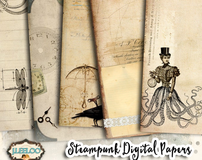 STEAMPUNK digital papers scrapbook journal art bookmaking pages Background stationery embellishment craft instant download print pp417