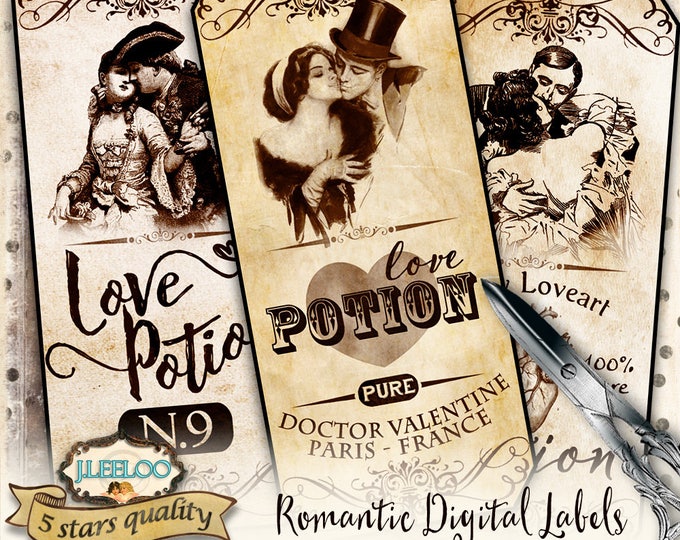 POTION OF LOVE apothecary label tag valentine clipart crafting paper art scrap printable Digital collage sheet instant download tl191