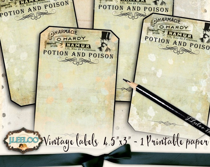 PHARMACIST blank editable printable tag apothecary poison bottle jar labels instant download printable digital collage sheet tl198