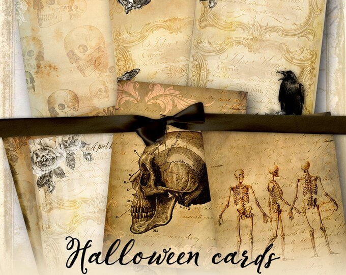 HALLOWEEN CARD printable aceo size Digital collage paper goods jewelry holder gothic inviation party instant download background ac307