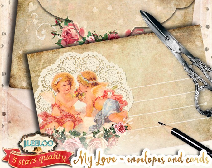 MY LOVE valentine envelopes cards invite greetings Digital collage sheet scrapbook hobby diy vintage instant download printable pp405