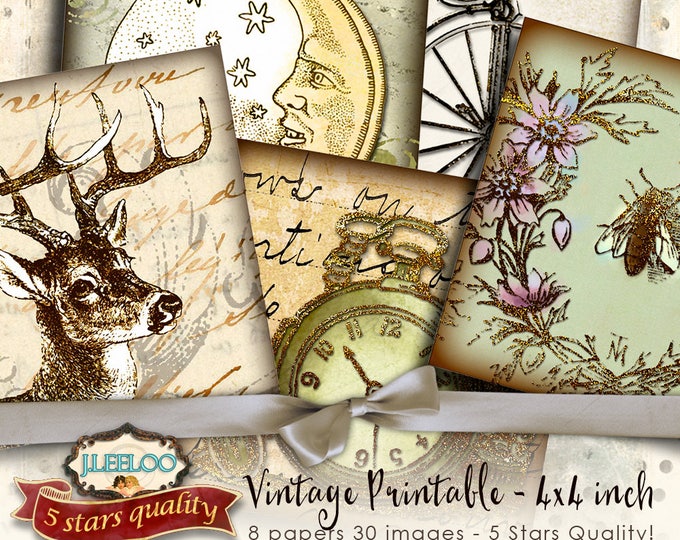 VINTAGE 4x4 inch square digital paper coaster greeting card card making magnets ephemera journal diary- instant download printable qu515