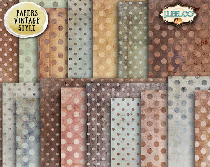 VINTAGE POLKA DOTS large 8.5x11 inch Digital collage sheet documents distressed scrapbooking instant download printable diary pp373