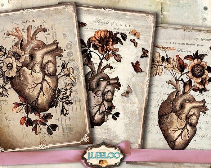 MY HEART postcard vintage background Valentine jewelry holder journal diary paper goods scrapbook ephemera Digital collage sheet pp403