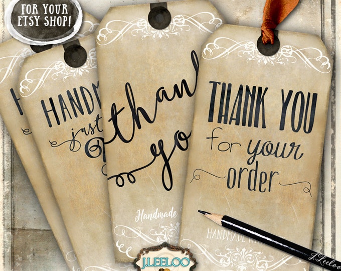 THANKS TAGS Digital collage sheet shipping packages etsy shop crafting vintage brown sepia printable instant download tl182