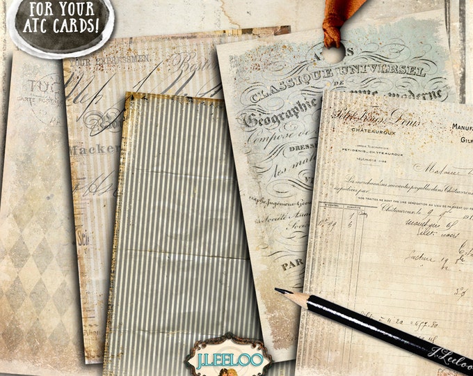 VINTAGE BACKGROUNDS  journal art atc aceo size Digital chic collage sheet french style jewelry holder paper goods ac299