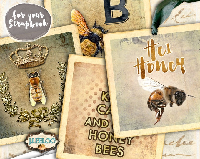 SAVE THE BEES 2.5 inch square vintage royal bee mirrors hang tags clipart magnet scrapbooking dot instant download printable qu511
