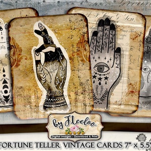 FORTUNE TELLER 4 carte disegnate a mano コラージュ デジタル フォリオ ゴティコ スチームパンク ディアリオ スクラップブック ダウンロード 即時スタンパビレ pp477