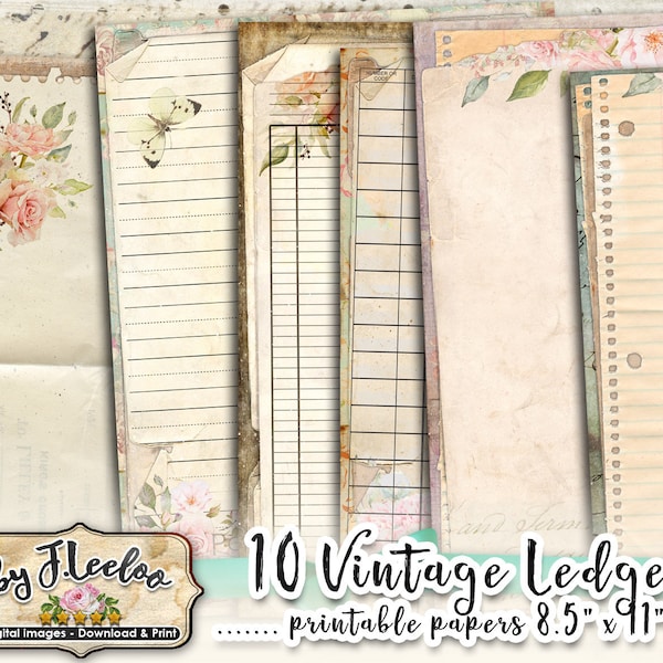 LEDGER VINTAGE large journal diary papers 8.5x11 inch printable instant download pp449