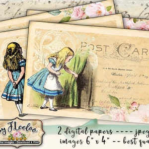 CARTÕES DA ALICE para impressão vintage shabby chic para scrapbook Download instantâneo folha de colagem digital pp447