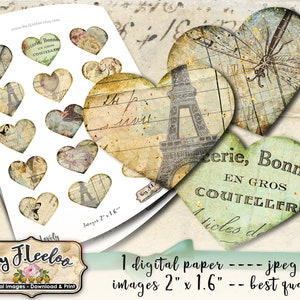 ENCANTADORAS imágenes de corazones basura vintage imprimibles para diario de álbumes de recortes y diario Hoja de collage digital pp173
