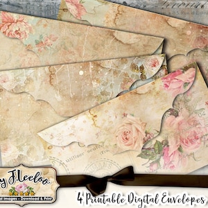 ROSEN UMSCHLÄGE Einladungskarten Shabby Digital Collage Sheet Scrapbook Hobby DIY Vintage Sofortdownload pp465
