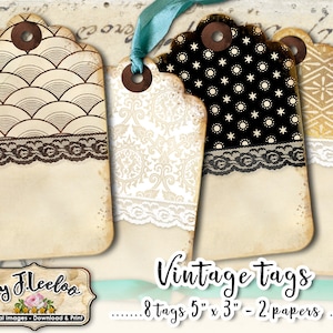 ETICHETTE VINTAGE Foglio di collage digitale per spedizioni di pacchi, negozio Etsy, artigianato vintage, marrone seppia, stampabile, download immediato tl207