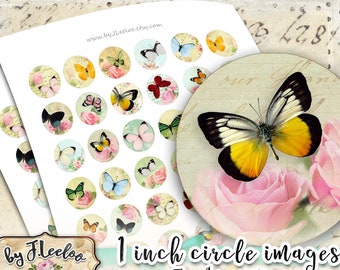 BUTTERFLIES digital collage sheet 1 inch circle butterfly for pendant magnet bezel craft instant download printable download tn578