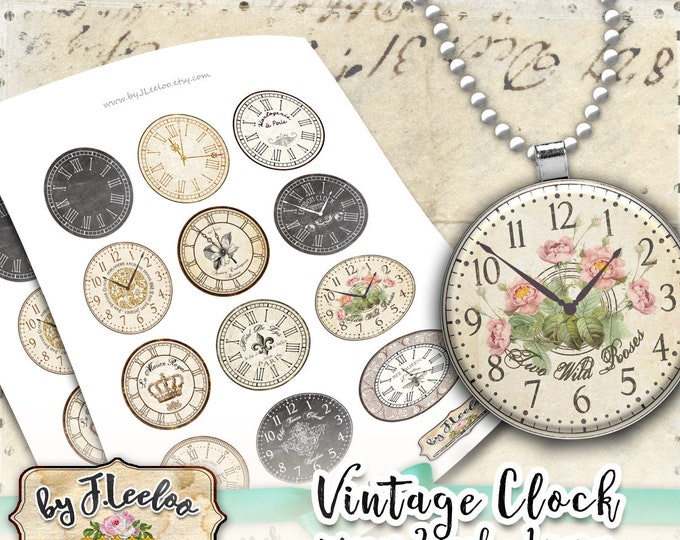 CLOCK CLOCK 2 inch circle clock face printable for cupcake topper and craft alice party antique instant download diy tn579