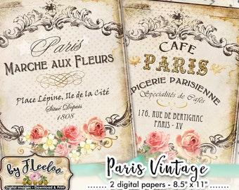 PARIS VINTAGE digitale Collage Blatt romantisches Plakat Scrapbookeinladung zum sofortigen Download pp457