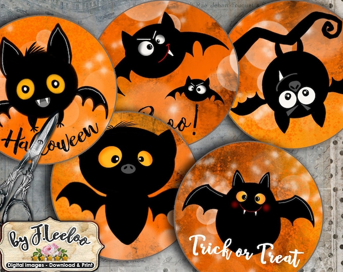 HALLOWEEN BATS 2 inch hand drawn for party magnets scrapbook pendants Digital collage for instant download  tn585
